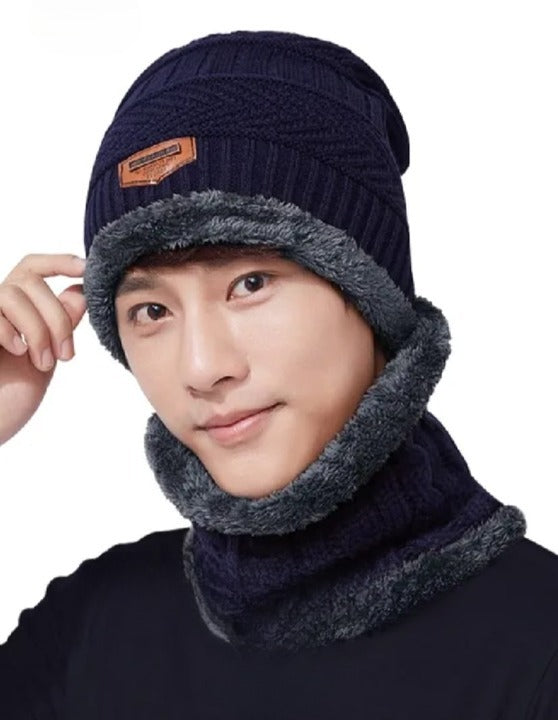 Wool Cap With Neck Warmer | Beanie And Scarf Set | Winter Thermal Wool Cap For Men And Women (Random Color)