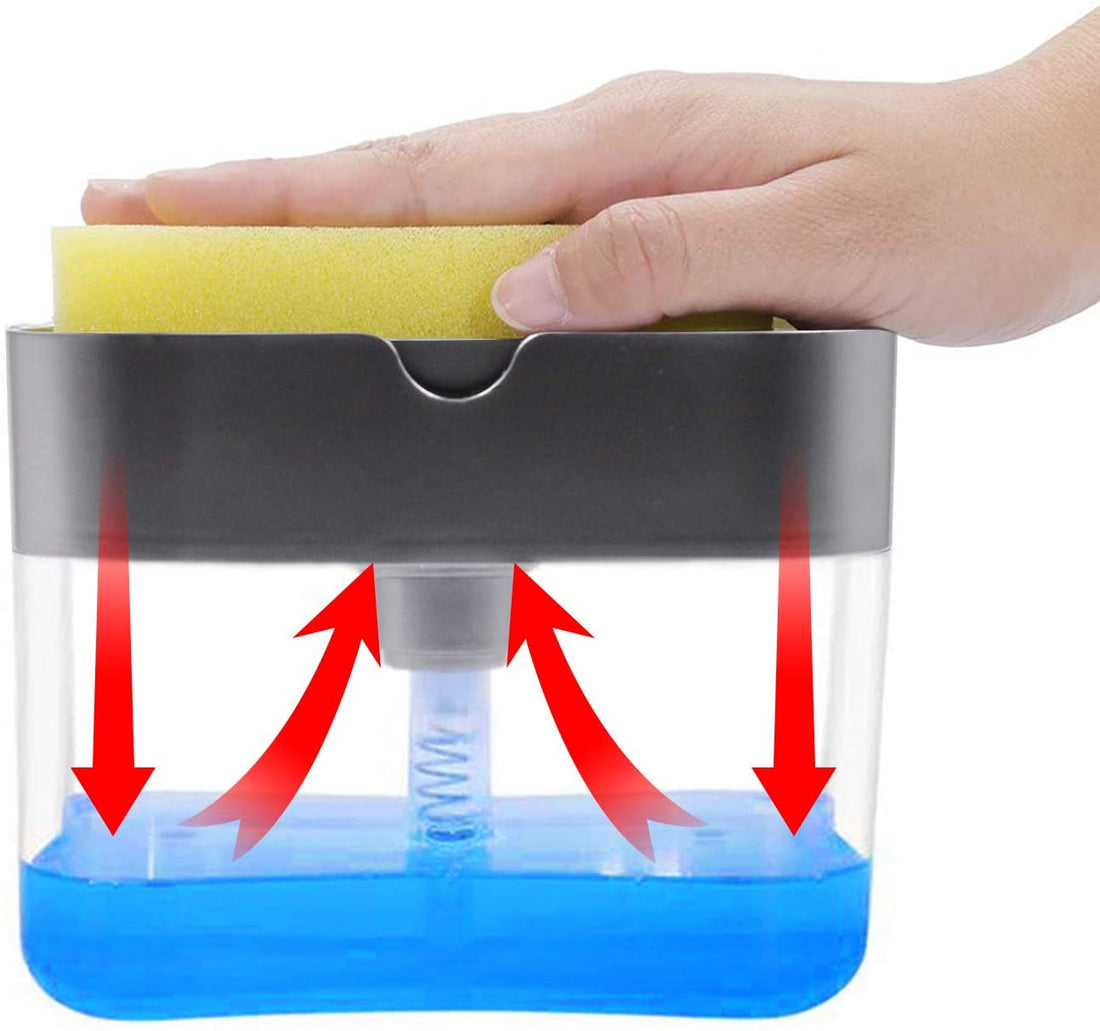 2-in-1 Soap Pump & Sponge Caddy Dispenser | Kitchen Liquid Soap Dispenser