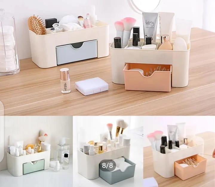 Plastic Makeup Storage Box With Small Drawer For Bathroom, Organizer Drawers, Makeup Brush Organizer Space- Saving Space Storage Box(random color)